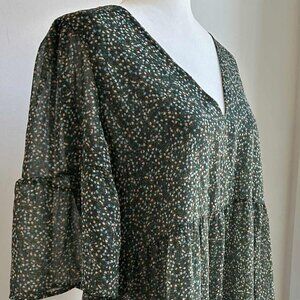 Park & Fifth Green Micro-Floral Chiffon Tiered Double Layered Mini Dress – US M